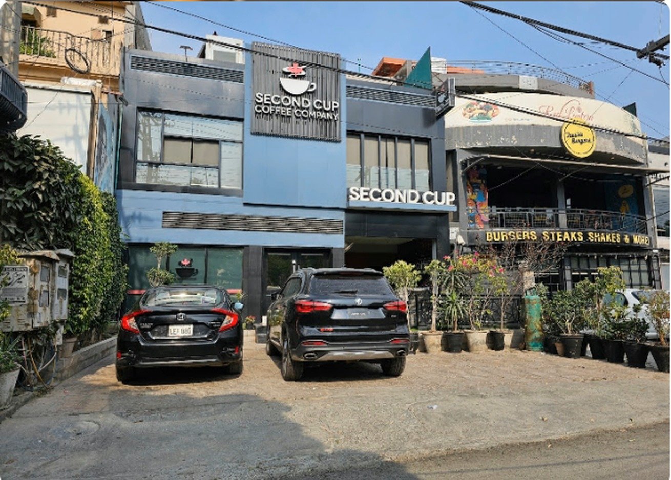 Second Cup Coffee Company storefront on Abdul Haque Road, Johar Town, Lahore